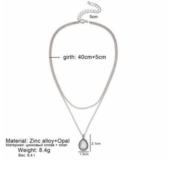 NWT MULTILAYER DRIPPING OPAL CHOKER SILVER CHAIN - Picture 7 of 7